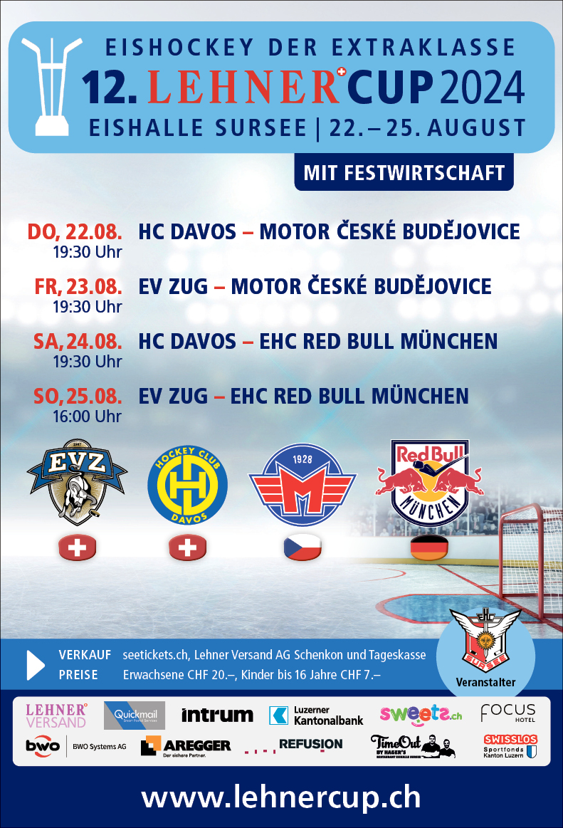 12. Lehner Cup, Eishalle, EV Zug - Motor Ceske Budejovice, 19.30 Uhr, www.lehnercup.ch