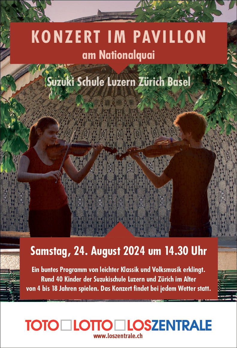 Konzert im Pavillon am Nationalquai, 14.30 Uhr,  rund 40 Kinder der Suzukischule Luzern und Zürich spielen leichte Klassik und Volksmusik