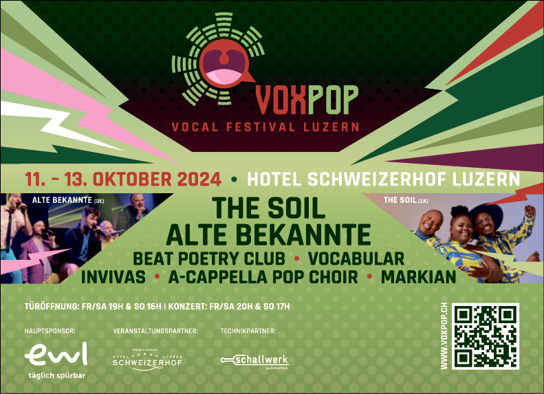 Voxpop Vocal Festival Luzern, Hotel Schweizerhof, 17.00 Uhr, Türöffnung 16.00 Uhr, www.voxpop.ch