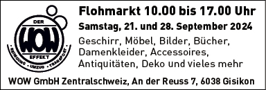 Flohmarkt bei WOW GmbH Zentralschweiz, An der Reuss 7, 10.00 bis 17.00 Uhr, stöbern Sie auf ca. 100 m2