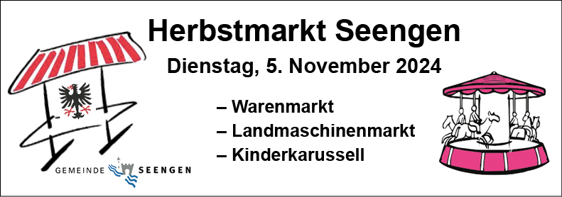 Herbstmarkt Gemeinde Seengen, Warenmarkt, Landmaschinenmarkt und Kinderkarussell