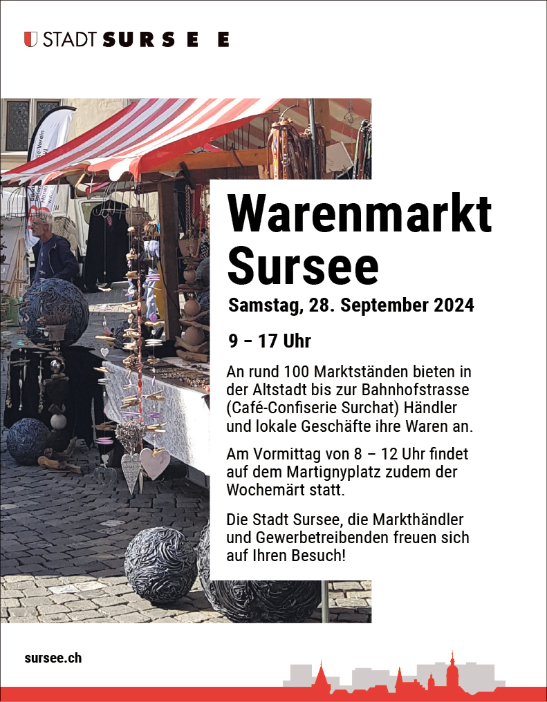 Warenmarkt, 09.00 bis 17.00 Uhr, rund 100 Marktstände von der Altstadt bis zur Bahnhofstrasse