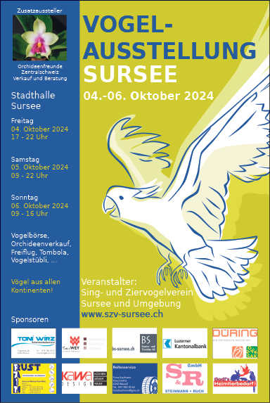 Vogelausstellung, Sing- und Ziervogelverein Sursee und Umgebung, Stadthalle, 17.00 bis 22.00 Uhr, www.szv-sursee.ch