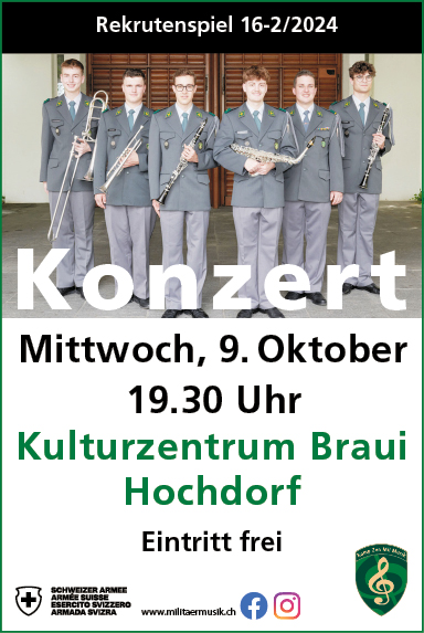 Konzert Rekrutenspiel 16-2/2024, Kulturzentrum Braui, 19.30 Uhr, Eintritt frei