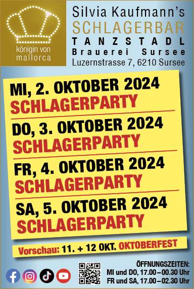 Schlagerparty in Silvia Kaufmann's Schlagerbar, Brauerei Sursee, Luzernstrasse 7, ab 17.00 Uhr 