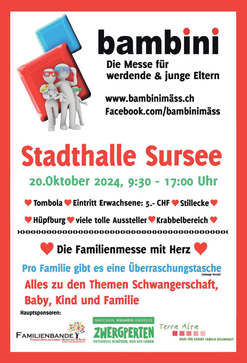 Bambini, die Messe für werdende & junge Eltern, Stadthalle, 09.30 bis 17.00 Uhr, www.bambinimäss.ch