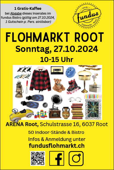 Flohmarkt, Arena, Schulstrasse 16, 10.00 bis 15.00 Uhr, 50 Indoor-Stände & Bistro, www.fundusflohmarkt.ch